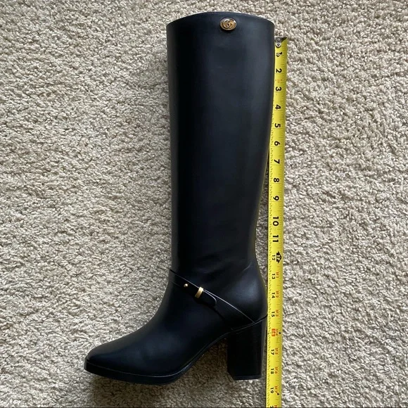 Gucci Black Marmont Leather Elite Calf Knee High Boots Sz 36.5 - Picture 11 of 16